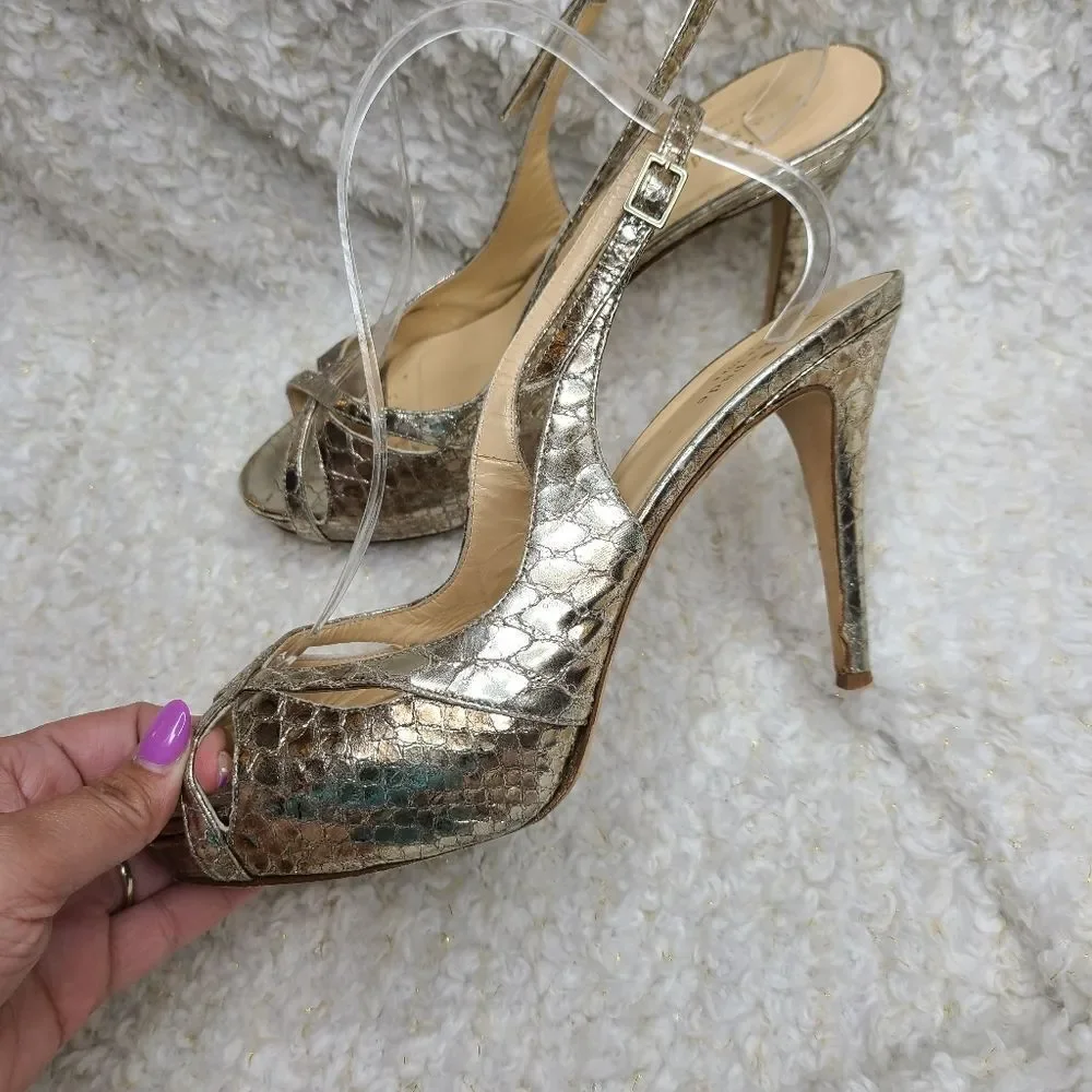 Kate Spade‎ Metallic Gold Slingback Peep-toe Heels sz 9.5